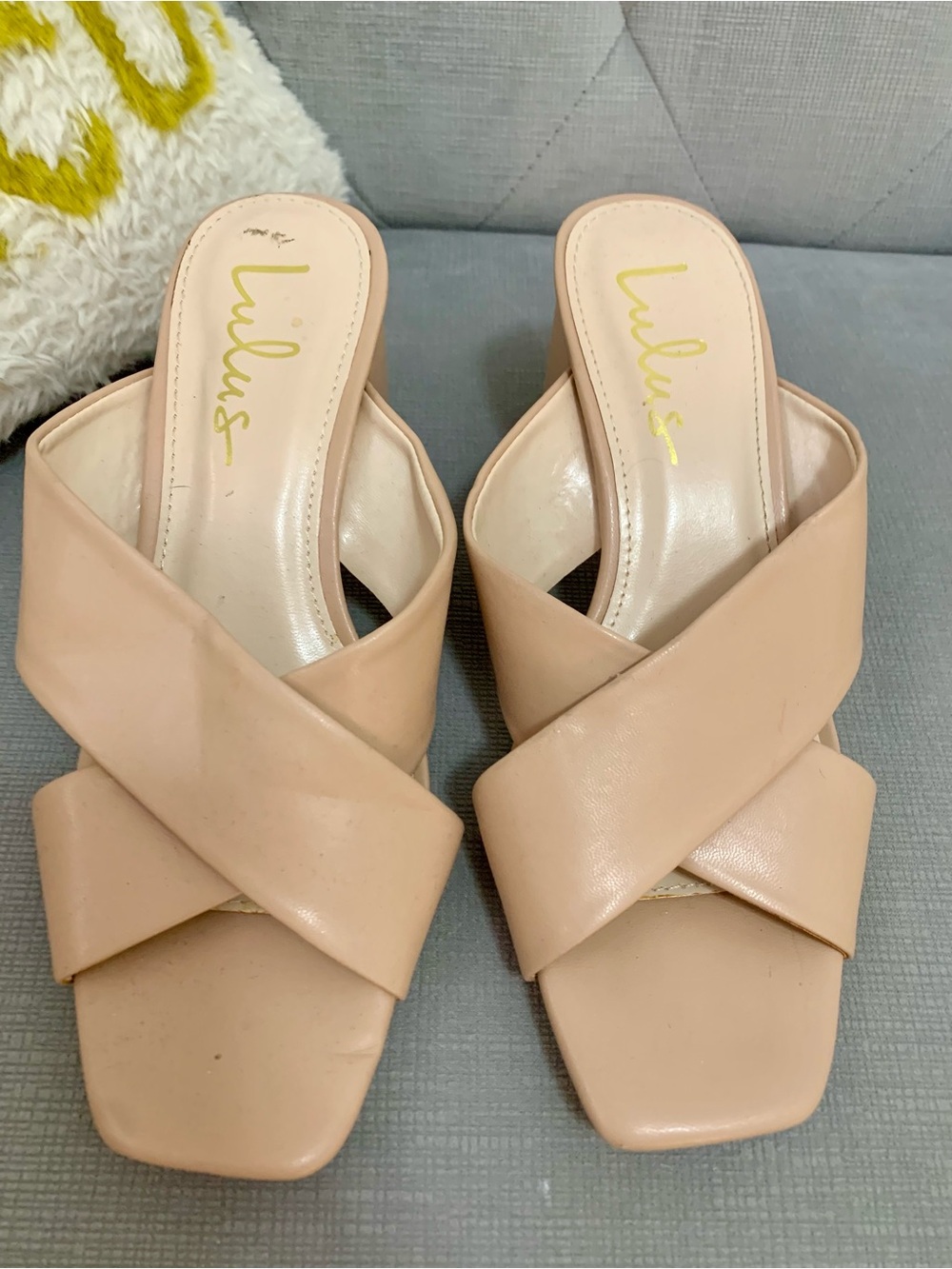 Lulu's Blush Nude Crisscross Slide Mules